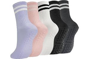 flintronic Antypoślizgowe skarpety do jogi, skarpety do pilatesu z uchwytami dla kobiet i mężczyzn, długie skarpety z podwójnymi paskami, pochłaniające pot, bawełniane skarpety z pełnym palcem do