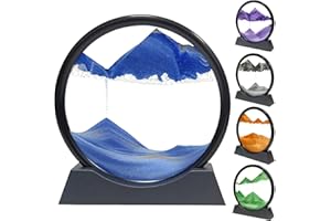 YWQQ Ornamento da Tavolo di Arte della Sabbia in Movimento, 3D Pittura di Sabbia Che Scorre Fluente, Vetro Rotondo Paesaggio di Sabbia, Arte Paesaggio Decorazione Regalo per Casa Ufficio（Blu, 7"）