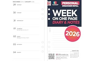 NBPLANNER Agenda 2026 settimanale su una pagina e agenda a righe con inserto di ricarica bianco | Vacanze del Regno Unito | Compatibile con Filofax formato personale | 95 x 171 mm