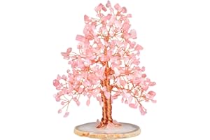 Nupuyai Rosenquarz Kristallbaum Feng Shui Geldbaum Baum des Lebens Edelstein Baum Wire Wrap Trommelsteine Glücksbaum Dekoration