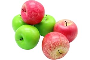 LONTOM 6PCS Artificial Fruit, Lifelike Red Green Apples Fake Fruit, Plastic Fruit Simulation Apple Ornament, Decorative Fake Apples for Home Kitchen Wedding Party Photography Chirstmas Decoration