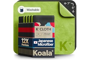 KOALA LIFESTYLE Koala Lens Cleaning Cloth | Japanese Microfiber | Glasses Cleaning Cloths | Eyeglass Lens Cleaner | Eyeglasses, Camera, VR/AR Headset, and Screen Cleaner | Black & Green (Pack of 12)