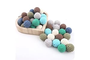 Promise Babe Adulte Coloré Rond Crocheté Perles en bois avec trou pour enfiler, Fait à la main Naturel Boules en bois DIY Bijoux Collier Bracelet Faire soi-même Crocheted Wooden Beads (Type5016-10P)