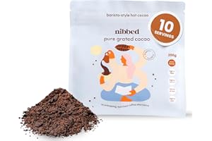 Nibbed Pure Cacao Grated, 200 grams | Rich, Dark & Creamy for a Healthy Dark Hot Chocolate or Iced Drink | Organic, Sugar-Free & Natural Coffee Alternative | High in Magnesium & Fibre | Single Origin