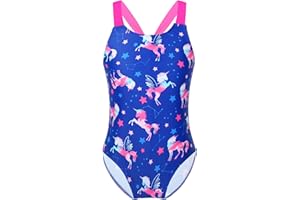 TTAO Maillot de Bain Enfant Fille 1 Pièce Licorne Imprimée Combinaison de Natation Bretelle Dos Croisés Monokini Body Hawaïs Plage Bodysuit 4-16 Ans