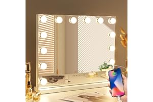 FENCHILIN Specchio Hollywood con illuminazione Porta USB 14 lampade dimmerabili Specchio per il trucco con illuminazione Specchio grande con illuminazione a 3 colore Specchio per il trucco con luce