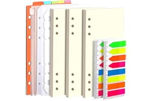LEOBRO A6 Ringbuch Nachfüllpapier Blanko, 135 Blätter, mit Register, 320 Stück Haftstreifen, 2 PCS Binder Taschen, A6 Refill Paper für Personal Organizer, Loseblatt Notizbuch