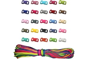 HONGCI 1Pack 101Ft Corda Paracord Arcobaleno Corda Paracadute Esterna in Nylon + 30 Pezzi Colori Assortiti Fibbia plastificata in plastica con Rilascio Laterale 3/8 di Pollice per bracciali Paracord