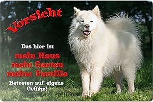 NANYUK HDmirrorR +++ Samojede Samoyede Schlittenhund - Metall Warnschild Schild Hundeschild Sign - SMJ 02 T1