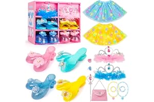 LOYO Princess Dress Up Shoes-Princess Toys with 2 Light up Tutu Skirts, 4 Pairs of Dress Up Shoes & Pretend Jewelry Accessories for Little Girls Aged 3,4,5,6 Birthday Xmas Gift
