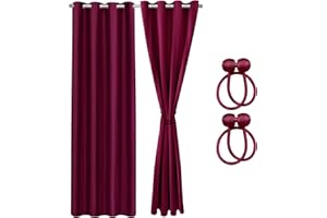 Cozyor 2X blickdichte Vorhänge + 2X Raffhalter mit Magnet, Thermogardine gegen Kälte 100% verdunkelnd, rot Berry, Gardine mit Ösen für Schlafzimmer, Wohnzimmer, Kinderzimmer 175x135 cm