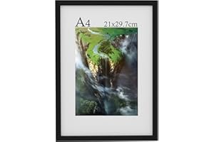 DETEXIS A4 Frame, 21x30 cm Wooden Frame, A4 Picture Frames with Mount, Picture Frames for A4 Print, A4 Photo Frame for Wall Mount and for Table Decoration（Black）