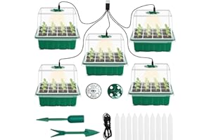 DOUUCO 5 Stück Zimmergewächshaus Anzuchtkasten, Mini Gewächshaus Anzuchtbox Sonnenähnliche Pflanzenlichter mit Vollem Spektrum, Anzucht Set mit emit Erhöhtem Deckel zur Belüftung für Saatgutanbau