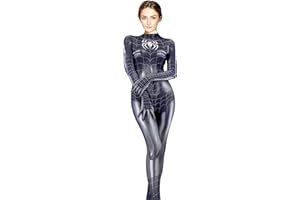 Olanstar Damen Spiderman Kostüm Erwachsene Einteiliger Superhelden Halloween Kostüm Anime Cosplay Bodysuit Karneval Party (Grau, Größe XL)