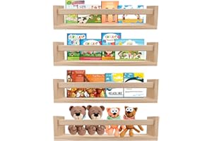 birola Nursery Book Shelves Set of 4,Wood Floating Nursery Shelves for Wall,Wall Bookshelves for Kids，Bathroom Decor, Kitchen Spice Rack (Set of 4)