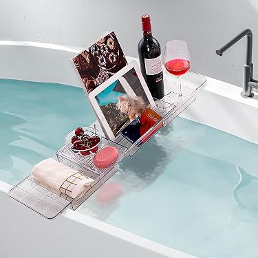 Pont de Baignoire ZHONGLI Planche Baignoire Extensible en bambou Noir