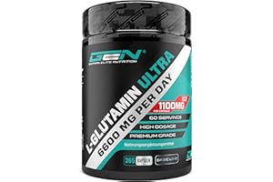 GEN GERMAN ELITE NUTRITION L-Glutamine - 365 Capsules - Extra high Dosage with 1100 mg per Capsule - 6600 mg per Daily Portion - Pure & Ultra-fine L-Glutamine - Without Undesirable additives - Premium Quality