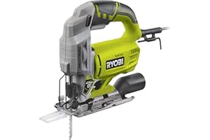 RYOBI - Sierra de Calar Pendular 220V, 500W, 3000cps/min, Inclinación 0 a 45° Derecha e Izquierda, Mango GripZone, Soplador, Cuchilla Divisora, Gatillo de Bloqueo, Uso en Madera y Metal - RJS750-G