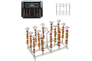 Latierra Edelstahl Spießständer, BBQ-Rack mit 14 Spießen für Ninja Foodi Heißluftfritteuse AF300EU, AF400EU, Dual Zone airfryer 7,6L-9,5L, Zubehör für Heißluftfritteusen
