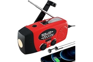 OGOWAWER Solar Wind Up Emergency Radio, SOS Alarm, Portable Hand Crank AM/FM Radio with LED Torch, 2000mAh Power Bank Rechargeable USB Phone Charger Flashlight for Camping Outdoor(Red)