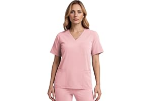 ANWRTUK Scrubs Top for Women, V-Neck Women's Care Tunic, Short Sleeve Work Clothing for Nurses, Dentists, Doctors, Veterinarians, Students