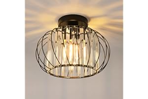 ANWIO Lustre en Cristal Moderne Noir, Plafonnier Chambre E27, Luminaires Intérieur Ø280mm, pour Salon, Salle à Manger, Cuisine