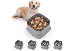 GUUSII HOME Gamelle Anti Glouton Chien Grande Taille Moyen Gamelle Chat Anti Glouton Bol pour Chiot Toutes les Races Hauteur Réglable Facile à Nettoyer Dog Slow Feeder Adjustable 19*19*10 cm (Gris)