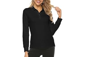 AIRIKE Women's Long Sleeve Polo Shirts Lady Fit Cotton Casual Golf Work Sports T-Shirts