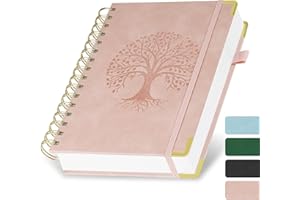AOOSU Spiral Notebook, A5 Quaderno Spiralato, Quaderno a Righe, copertina rigida in pelle (Albero Rosa)