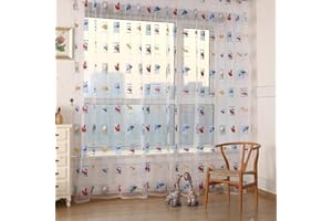 akaddy 1 Pcs Boy's Room Decor Kids Cartoon Cars Pattern Voile Tulle Panel Sheer Door Room Window Curtains