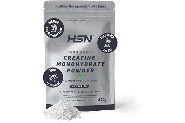 HSN Creatina Monohidrato Micronizada 500g | 100% Pura, Sin Sabor | Vegana, Sin Gluten y Sin Aditivos | Alta Solubilidad y Máx