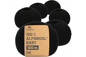 ‎HANSA-FARM HANSA-FARM | 100% Baby Alpakawolle in 50+ Farben (kratzfrei) - 300g Set (6 x 50g) - weiche Alpaka Wolle zum Stricken & Häkeln in 6 Garnstärken by Hansa-Farm - Schwarz