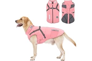 AISUOWA Abrigo Invierno Perro, Abrigo Impermeable para Perros Resistente al Viento, Chaqueta para Perros con Tiras Reflectantes Seguras & Arnés Ajustable para Perros pequeñas, Medianas y Grandes