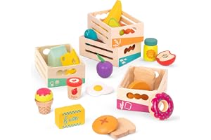 B. toys – Little Foodie Groups – 24-delars leksak i trä med livsmedel och sorterade matlådor – Uppmuntrar sortering och låtsa