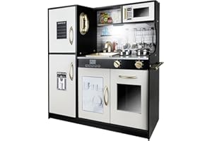 KRUZZEL Cucina giocattolo per bambini, accessori in legno, pentole con luce, 22116, colore: nero/nero