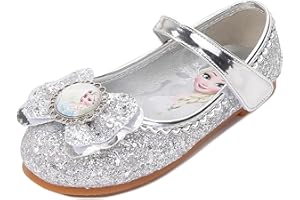 New front Ballerines Filles Chaussures de Princesse Reine des Neiges Elsa Elegante Ballerines Cuir Fille Talons Plats Fiesta Paillettes Déguisement Halloween Noël Anniversaire Carnaval Cosplay