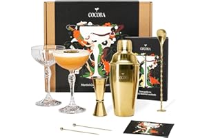 Cocora Martini Cocktail Set Regalo | Set Barman da 8 Pezzi | Kit Cocktail | Shaker Cocktail | Dosatore Cocktail | Bicchieri Cocktail | Cucchiaio Cocktail | Idea Regalo | Eco Friendly (Gold)