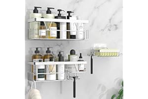 Kegii Shower Caddy Organiser with Soap Holder, Shower Shelf No Drilling, Adhesive Shower Storage Kitchen Rack, Bathroom Shower Accessories Tidy, Stainless Steel, Silver, 3 Pack