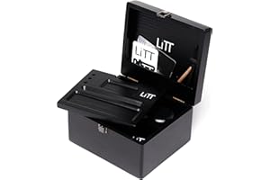 LITT Large and Portable Stash Roll Box - Wooden Rolling Storage with Built-in Tray, Rolling Accessory with Lid - Rolling Accessories Storage Compartments - Handcrafted Compact Table Organizer (Black)