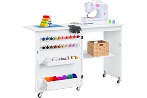 Best Choice Products - Tavolo da cucito pieghevole multiuso e scrivania laterale con ruote, ripiani, bidoni, picchetti