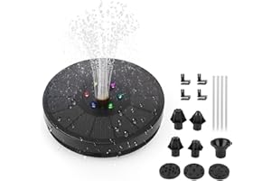 PZJFH Garden Solar Fountain Pump, Solar Water Fountain with 8 Nozzles & 6 Colorful LED Lights, Floating Solar Fountain Water Pump for Bird Bath, Garden, Fish Tank, Patio, Pond