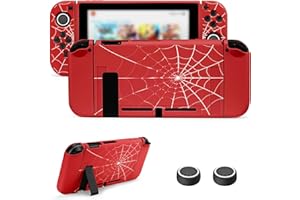 JINGDU Coque de protection compatible avec Nintendo Switch 2017, coque en TPU accessoire pour console Switch et Grip Joy-Con, protecteur de commutateur avec 4 poignées de pouce, toile d'araignée rouge