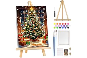 MOGTAA Christmas Paint by Numbers for Adults Beginner with Frame, Christmas Tree Painting by Numbers for Adults with Easel, DIY Oil Painting Kits Art Crafts for Home Decor, 8x12in