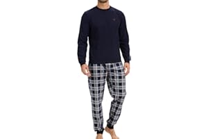 The Essentials Wardrobe Mens Fleece Pyjama Set with Long Sleeve T-Shirt & Bottom Pants Sleepwear Loungewear & Nightwear for Men Soft & Comfortable Top & Trousers Size S-XL
