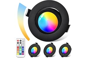 GeyouLux Spot LED Encastrable Dimmable RGB, IP44 Aluminium Spot LED 230V 68mm, 5W 3CCT, Orientables 120°+45° Spots de Plafond Noirs avec Télécommande IR pour Salle de Bain, 4 Pièces