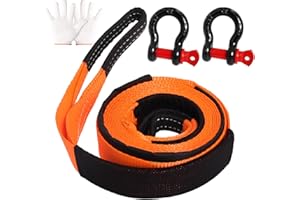 Heavy Duty Tow Rope with Hooks,5CM×5M Tow Straps with 2pcs D-ring Shakles and 2pcs Gloves by Poweka (5CM×5M)