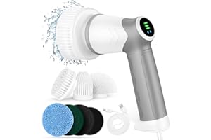 KOOHORO Electric Spin Scrubber,Cordless Electric Cleaning Brush with 2 Speeds Led Display and 6 Replaceable Brush Heads, Power Scrubber for Cleaning Bathroom Kitchen Tile Tub Floor and car
