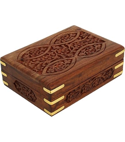 CALFOVERA - Lot De 2 Boîtes En Bois Vintage à Motif Timbré - Coffret à Bijoux, Rangement Cadeau - 8x6,5x6 Cm - 9