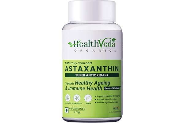 Health Veda Organics Plant Based Astaxanthin 8 mg Supplement I 60 Veg Capsules I Supports Eye, Joint & Skin Health I Boosts Immune System I For both Men & Women