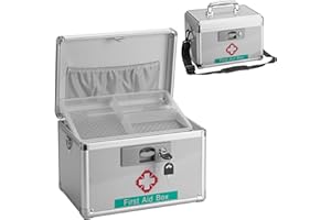 GODLONSEN Medikamenten Aufbewahrung, 38.1 x 22.1 x 23.9 cm Medikamentenbox mit Tragbarer Griff, Kindersichere Medikamentenbox mit Herausnehmbarem Fach, Abschließbare Box für Medikamente, Silber